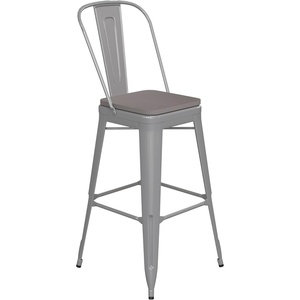 image:imageFlash Furniture Kai Commercial 30 High IndoorOutdoor Bar Height Stool  Black Galvanized Steel Frame  Black Square AllWeather Poly Resin Seat  Removable BackSilverGray