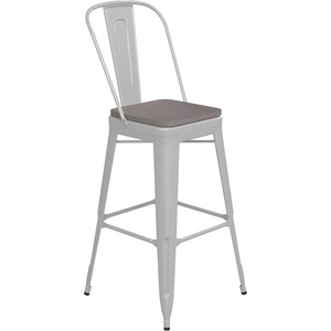 image:imageFlash Furniture Kai Commercial 30 High IndoorOutdoor Bar Height Stool  Black Galvanized Steel Frame  Black Square AllWeather Poly Resin Seat  Removable BackWhiteGray