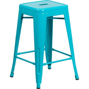 image:imageFlash Furniture Kai Commercial Grade 24 High Backless Black Metal IndoorOutdoor Counter Height Stool with Square SeatCrystal Tealblue