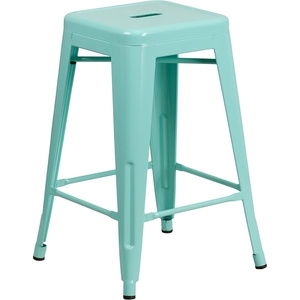 image:imageFlash Furniture Kai Commercial Grade 24 High Backless Black Metal IndoorOutdoor Counter Height Stool with Square SeatMint Green