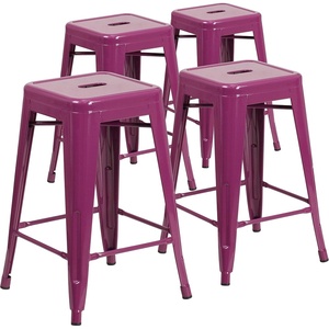 image:imageFlash Furniture Kai Commercial Grade 24 High Backless Black Metal IndoorOutdoor Counter Height Stool with Square SeatPurple
