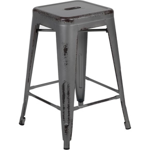 image:imageFlash Furniture Kai Commercial Grade 24 High Backless Black Metal IndoorOutdoor Counter Height Stool with Square SeatSilver Gray