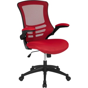 image:imageFlash Furniture Kelista MidBack Swivel Office Chair with Adjustable Seat Height Ergonomic Mesh Desk Chair with LeatherSoft Seat BlackRed Mesh