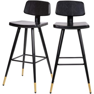 image:imageFlash Furniture Kora Commercial Grade Low Back BarstoolsBlack LeatherSoft UpholsteryBlack Iron FrameIntegrated FootrestGold Tipped LegsSet of 2Black