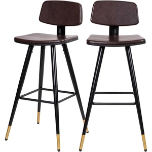 image:imageFlash Furniture Kora Commercial Grade Low Back BarstoolsBlack LeatherSoft UpholsteryBlack Iron FrameIntegrated FootrestGold Tipped LegsSet of 2Brown