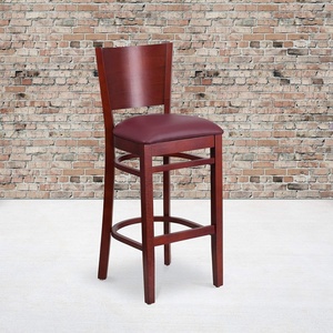 image:imageFlash Furniture Lacey Series Solid Back Walnut Wood Restaurant Barstool Pack of 1Burgundy Vinyl SeatMahogany Wood Frame