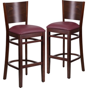 image:imageFlash Furniture Lacey Series Solid Back Walnut Wood Restaurant Barstool Pack of 1Burgundy Vinyl SeatWalnut Wood Frame