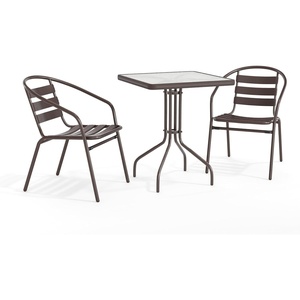 image:imageFlash Furniture Lila 235 Square Glass Metal Table with 2 Black Metal Aluminum Slat Stack ChairsBronze