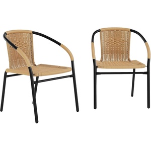 image:imageFlash Furniture Lila Modern Rattan IndoorOutdoor Stackable Dining Chairs Stacking Rattan Bistro Chairs for Patio or Restaurant Set of 4 BrownBeige