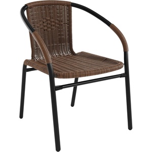 image:imageFlash Furniture Lila Modern Rattan IndoorOutdoor Stackable Dining Chairs Stacking Rattan Bistro Chairs for Patio or Restaurant Set of 4 BrownDark Brown