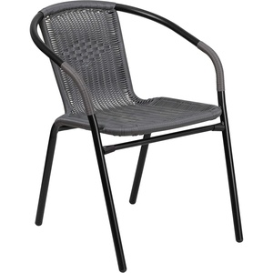 image:imageFlash Furniture Lila Modern Rattan IndoorOutdoor Stackable Dining Chairs Stacking Rattan Bistro Chairs for Patio or Restaurant Set of 4 BrownGrey