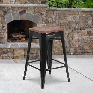 image:imageFlash Furniture Lily 24 High Backless Orange Metal Counter Height Stool with Square Wood Seat Pack of 1Black