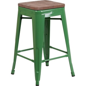 image:imageFlash Furniture Lily 24 High Backless Orange Metal Counter Height Stool with Square Wood Seat Pack of 1Green