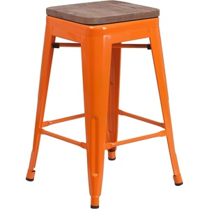 image:imageFlash Furniture Lily 24 High Backless Orange Metal Counter Height Stool with Square Wood Seat Pack of 1Orange