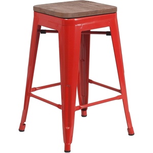 image:imageFlash Furniture Lily 24 High Backless Orange Metal Counter Height Stool with Square Wood Seat Pack of 1Red