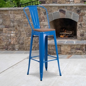 image:imageFlash Furniture Lily 30 High Red Metal Barstool with Back and Wood Seat Pack of 1Blue