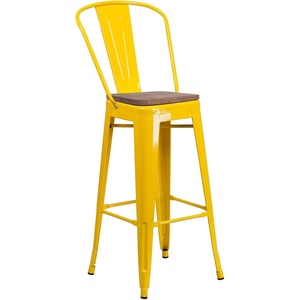image:imageFlash Furniture Lily 30 High Red Metal Barstool with Back and Wood Seat Pack of 1Yellow