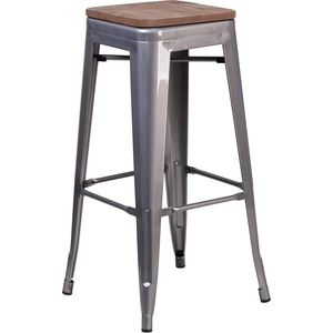 image:imageFlash Furniture Lincoln 30 High Backless Clear Coated Metal Barstool with Square Wood Seat1
