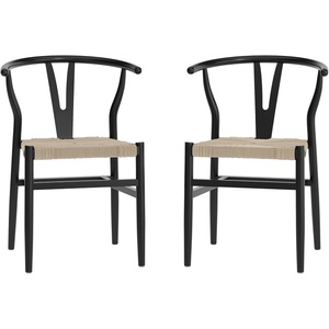 image:imageFlash Furniture Logan Commercial Wood Dining Chair YBack Style Stackable Design Solid Wood Frame Kraft Paper Seat Mortise and Tenon Set of 2 BlackNaturalBlack FrameNatural Seat
