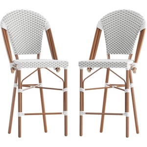 image:imageFlash Furniture Lourdes Commercial Grade Bistro Counter Height Stool Stackable IndoorOutdoor Dining Stool 26 High WhiteGray and Bamboo Finish Set of 2White  GrayNatural Frame