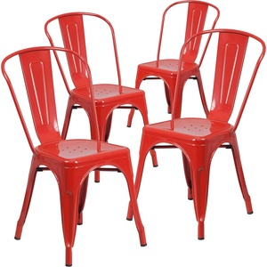 image:imageFlash Furniture Luke Commercial Grade 4 Pack Red Metal IndoorOutdoor Stackable Chair