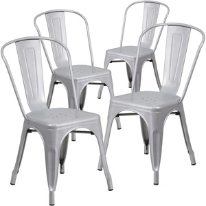 image:imageFlash Furniture Luke Commercial Grade 4 Pack Silver Metal IndoorOutdoor Stackable Chair