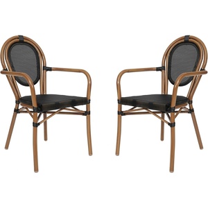 image:imageFlash Furniture Marseille IndoorOutdoor Commercial Bistro Stack Chair  Curved Arms  Black Textilene Back and Seat  NAT Bamboo Print Metal Frame  Set of 2BlackNatural Frame