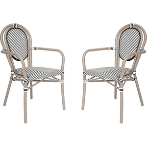 image:imageFlash Furniture Marseille IndoorOutdoor Commercial Bistro Stack Chair  Curved Arms  Black Textilene Back and Seat  NAT Bamboo Print Metal Frame  Set of 2Black  WhiteLight Natural Frame