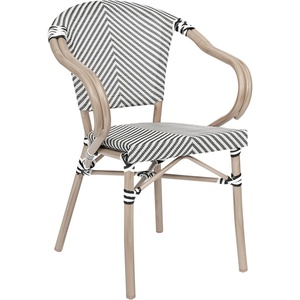 image:imageFlash Furniture Marseille IndoorOutdoor Commercial Bistro Stack Chair  Curved Arms  BlackWhite Textilene Back and Seat  LT NAT Bamboo Print Metal FrameBlack  WhiteLight Natural Frame