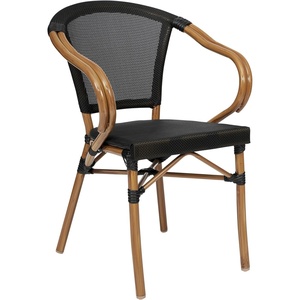 image:imageFlash Furniture Marseille IndoorOutdoor Commercial Bistro Stack Chair  Curved Arms  BlackWhite Textilene Back and Seat  LT NAT Bamboo Print Metal FrameBlackNatural Frame