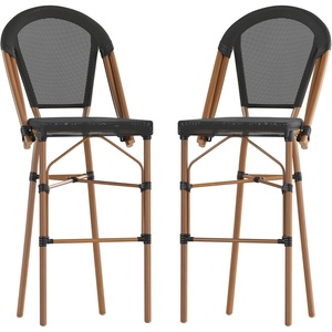 image:imageFlash Furniture Marseille IndoorOutdoor Commercial Bistro Stacking Bar Stool  Black Textilene Back and Seat  Natural Bamboo Print Metal Frame 2 PackBlackNatural Frame