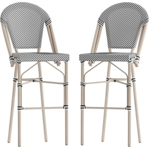 image:imageFlash Furniture Marseille IndoorOutdoor Commercial Bistro Stacking Bar Stool  Black Textilene Back and Seat  Natural Bamboo Print Metal Frame 2 PackBlack  WhiteLight Natural Frame