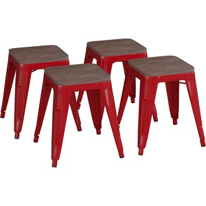 image:imageFlash Furniture Metal Dining Table Height Stool with Wooden Seat Set of 4  Backless Teal Kai Commercial Grade Stool  Kai 18 Stackable Dining ChairsRed
