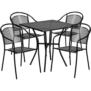 image:imageFlash Furniture Oia 5Piece Commercial Grade Steel Patio Table and Chairs Set Outdoor Dining Set with Square Table and 4 Round Back Chairs BlackBlack