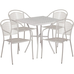image:imageFlash Furniture Oia 5Piece Commercial Grade Steel Patio Table and Chairs Set Outdoor Dining Set with Square Table and 4 Round Back Chairs BlackLight Gray