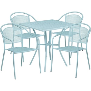 image:imageFlash Furniture Oia 5Piece Commercial Grade Steel Patio Table and Chairs Set Outdoor Dining Set with Square Table and 4 Round Back Chairs BlackSky Blue