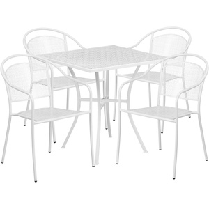 image:imageFlash Furniture Oia 5Piece Commercial Grade Steel Patio Table and Chairs Set Outdoor Dining Set with Square Table and 4 Round Back Chairs BlackWhite