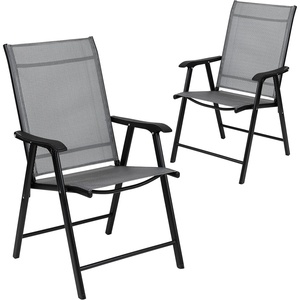 image:imageFlash Furniture Paladin Black Outdoor Folding Patio Sling Chair with Black Frame 2 PackGrey