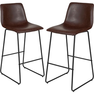 image:imageFlash Furniture Reagan 24 LeatherSoft Counter Height Stools with Footrest MidCentury Modern Bucket Style Dining Chairs Set of 2 Light GrayDark Brown