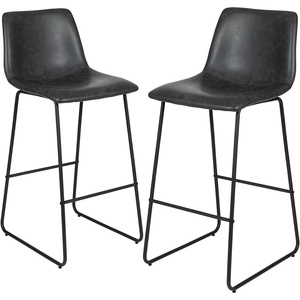 image:imageFlash Furniture Reagan 24 LeatherSoft Counter Height Stools with Footrest MidCentury Modern Bucket Style Dining Chairs Set of 2 Light GrayGrey
