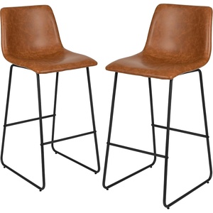 image:imageFlash Furniture Reagan 24 LeatherSoft Counter Height Stools with Footrest MidCentury Modern Bucket Style Dining Chairs Set of 2 Light GrayLight Brown