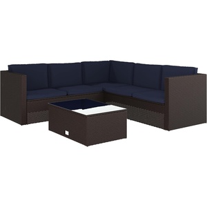 image:imageFlash Furniture Roan Patio Seating Set Wicker PE Rattan Frame LShaped Sectional with Side Lift Coffee Table Storage Back and Seat Cushions BrownNavyNavy CushionsBrown Frame