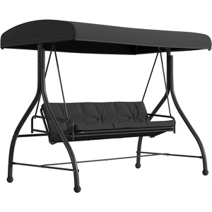 image:imageFlash Furniture Tellis 3Seat Outdoor Steel Converting Patio Swing Canopy Hammock with Cushions  Outdoor Swing Bed BrownBlack