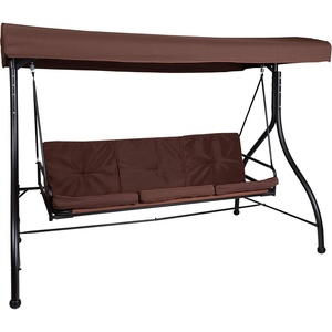 image:imageFlash Furniture Tellis 3Seat Outdoor Steel Converting Patio Swing Canopy Hammock with Cushions  Outdoor Swing Bed BrownBrown