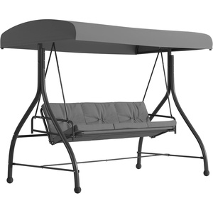 image:imageFlash Furniture Tellis 3Seat Outdoor Steel Converting Patio Swing Canopy Hammock with Cushions  Outdoor Swing Bed BrownGray