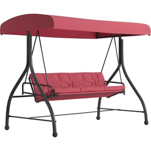 image:imageFlash Furniture Tellis 3Seat Outdoor Steel Converting Patio Swing Canopy Hammock with Cushions  Outdoor Swing Bed BrownMaroon