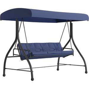 image:imageFlash Furniture Tellis 3Seat Outdoor Steel Converting Patio Swing Canopy Hammock with Cushions  Outdoor Swing Bed BrownNavy
