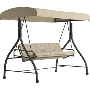 image:imageFlash Furniture Tellis 3Seat Outdoor Steel Converting Patio Swing Canopy Hammock with Cushions  Outdoor Swing Bed BrownTan