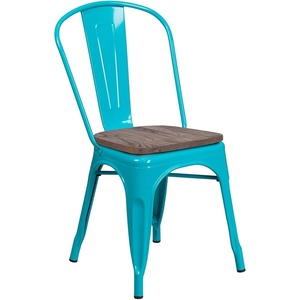 image:imageFlash Furniture Tenley Copper Metal Stackable Chair with Wood SeatCrystal Tealblue