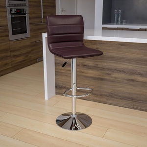 image:imageFlash Furniture Vincent Modern Adjustable Height Barstool with Footrest and Padded MidBack Upholstered Vinyl BarCounter Height Stool WhiteChromeBrown